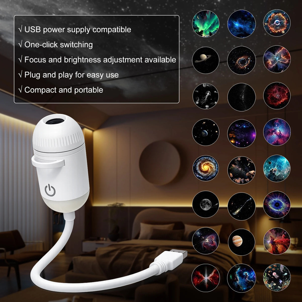 Mini Galaxy Star Projector 2 in 1 Night Light Home Background Atmosphere Light Bedroom Car Space Decor Party Children's Gift