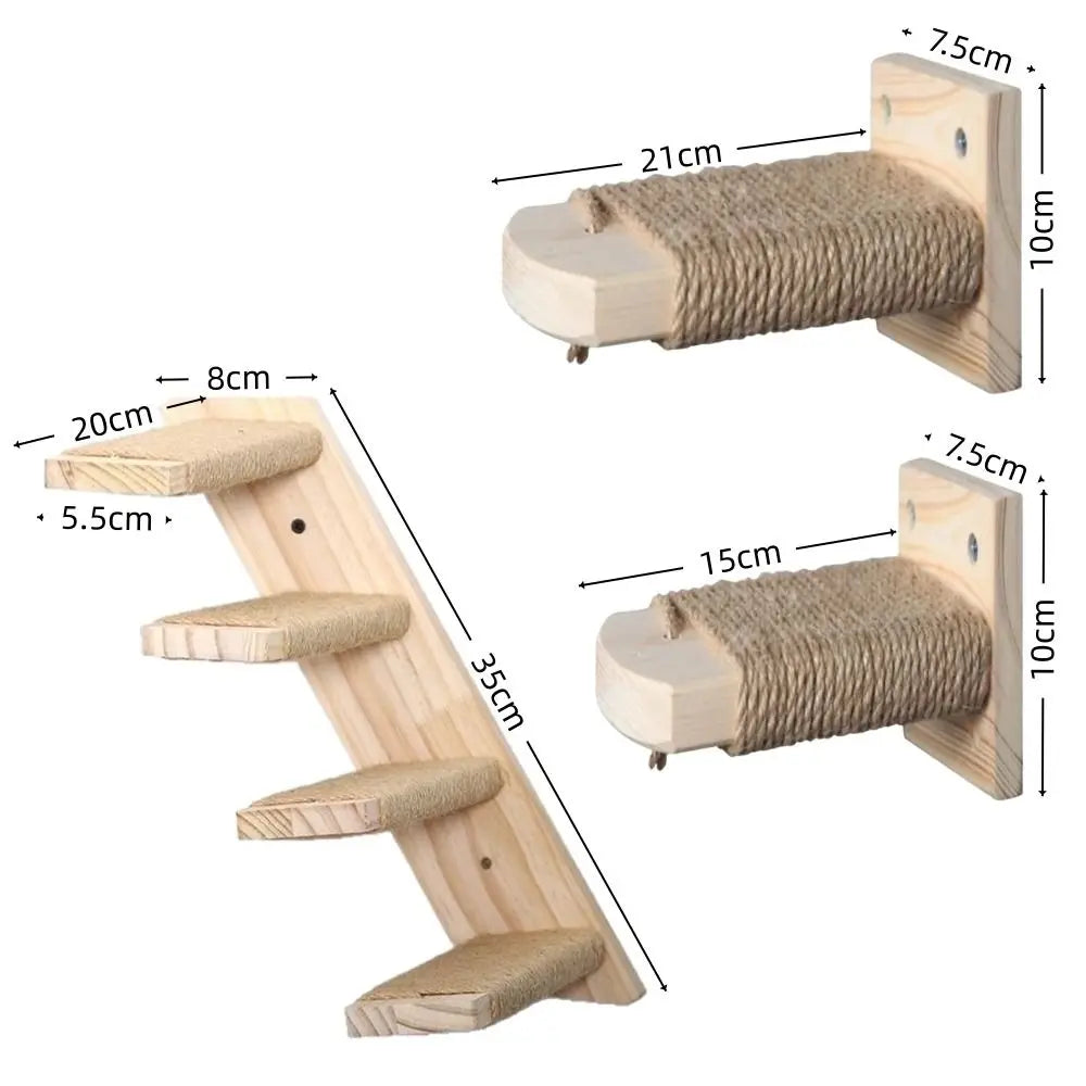 1pc/4pcs Wooden Cat Climbing Shelves Pet Stairs Toy Sisal Cover Cat Scratcher Furniture Wall Mounted Cat Wall Shelves Home Decor