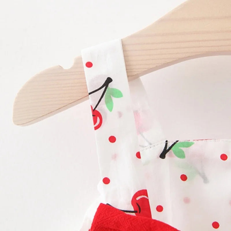 Baby Girl Dress Summer Cotton Bow Cherry Polka Dot Suspender Girls Dresses Cute Casual Beach Baby Girl Clothing