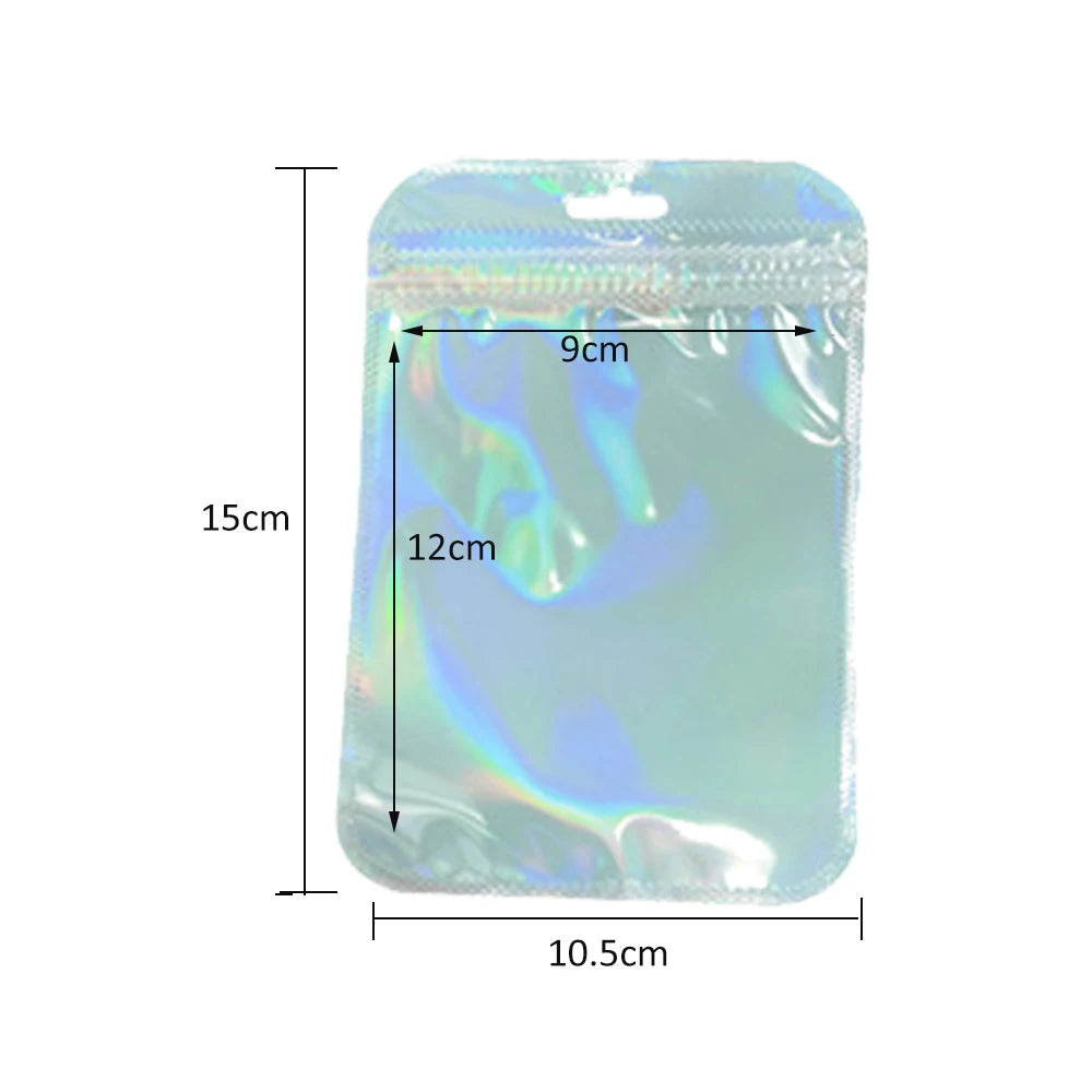 50pcs Holographic Zipper Small Jewelry Bag Pouch For Bead Earring Food Storage Small Business Entrepreneurship Packaging Display