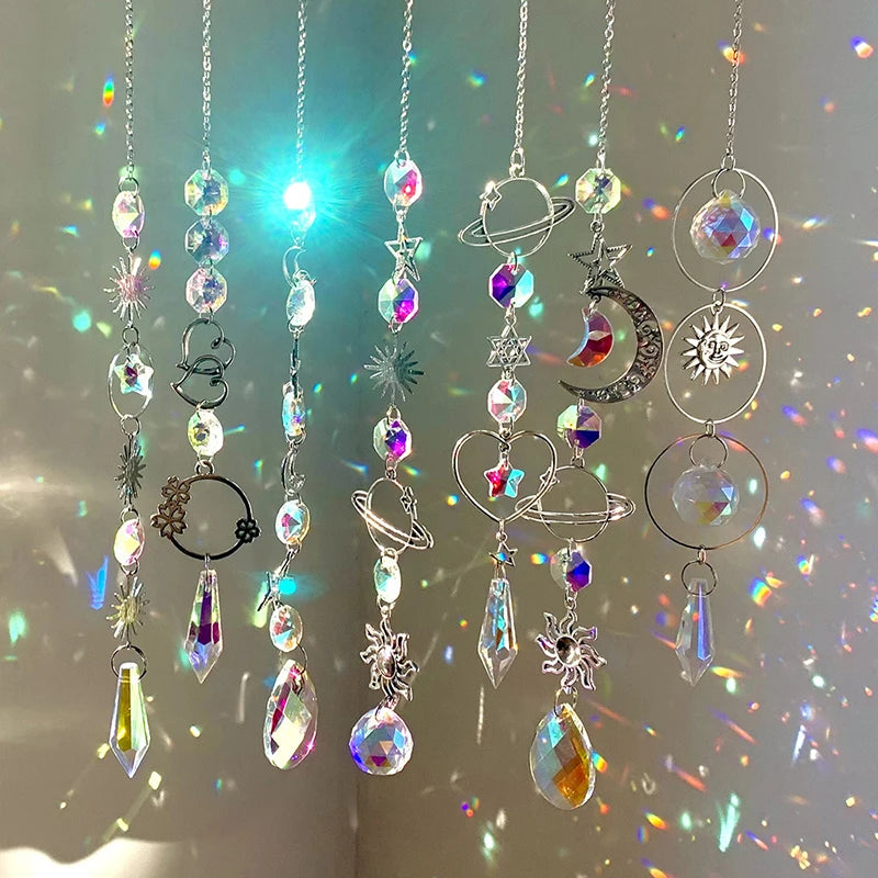 Hanging Crystal Pendant Garden Suncatcher Wind Chimes Rainbow Prism Crystal Chain for Window Drop Bell Christmas Tree Home Decor