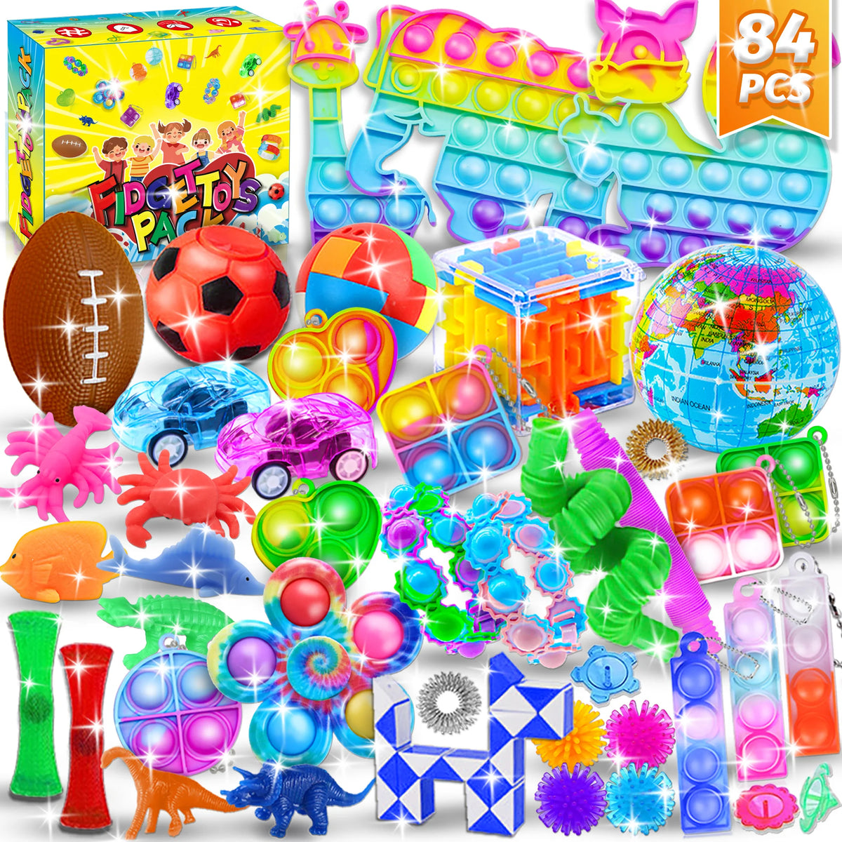 Kids Fidget Toys Party Favors Pack - Sensory Set Gifts with Stickers Goodie Bag Fillers Treasure Box Classroom Prizes for School