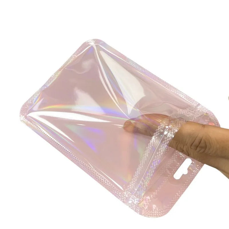 50pcs Holographic Zipper Small Jewelry Bag Pouch For Bead Earring Food Storage Small Business Entrepreneurship Packaging Display