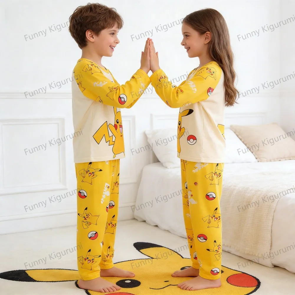 New Spring Children's Clothing Sets Pikachu Boy Sleepwear Long Sleeved 2Pcs Top+Pants Clothes Kids Pajamas Baby Girls Pyjamas
