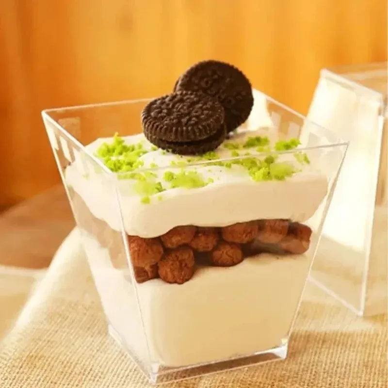 50/100PCS 2OZ Disposable Trapezoidal Dessert Cup Transparent Plastic Trapezoidal Cup Ice Cream Dessert Container Party Wedding