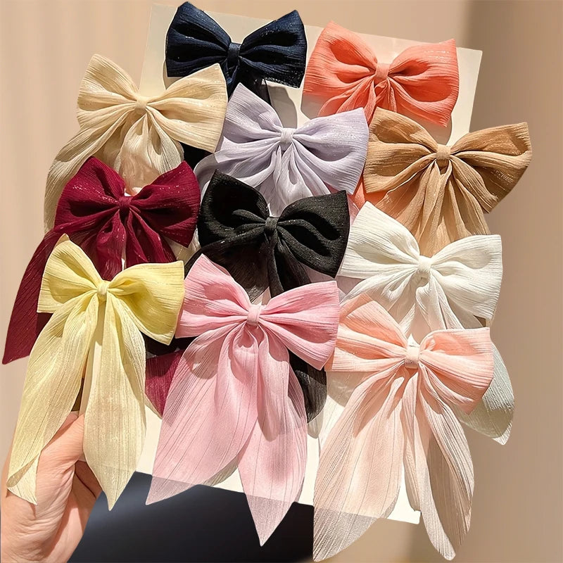 11pcs Ribbon Bow Hair Clips Set - Cute Gift for girls, Elegant Hair Accessories for Daily Use, All Seasons Must-Have