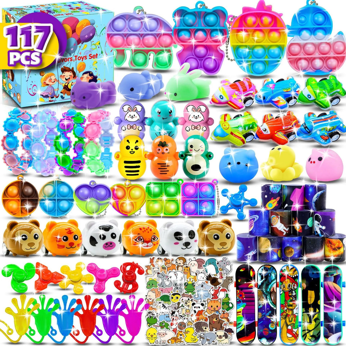 Kids Fidget Toys Party Favors Pack - Sensory Set Gifts with Stickers Goodie Bag Fillers Treasure Box Classroom Prizes for School