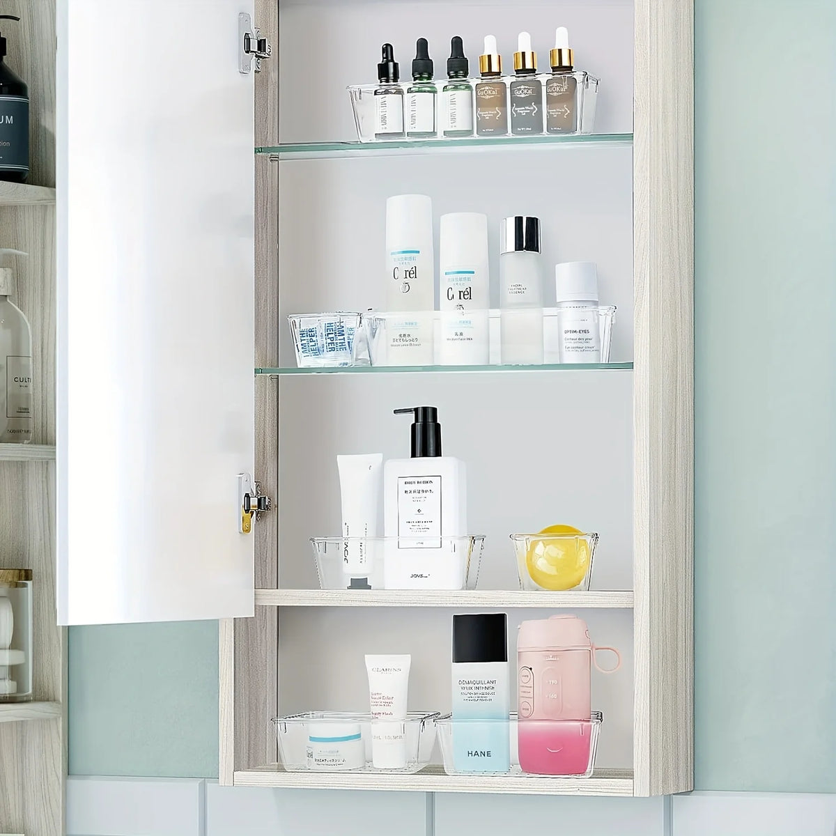 Drawer Organizers Clear Plastic Tub Containers for Bathroom Dressing Table Storage, Home Organization Makeup Kit