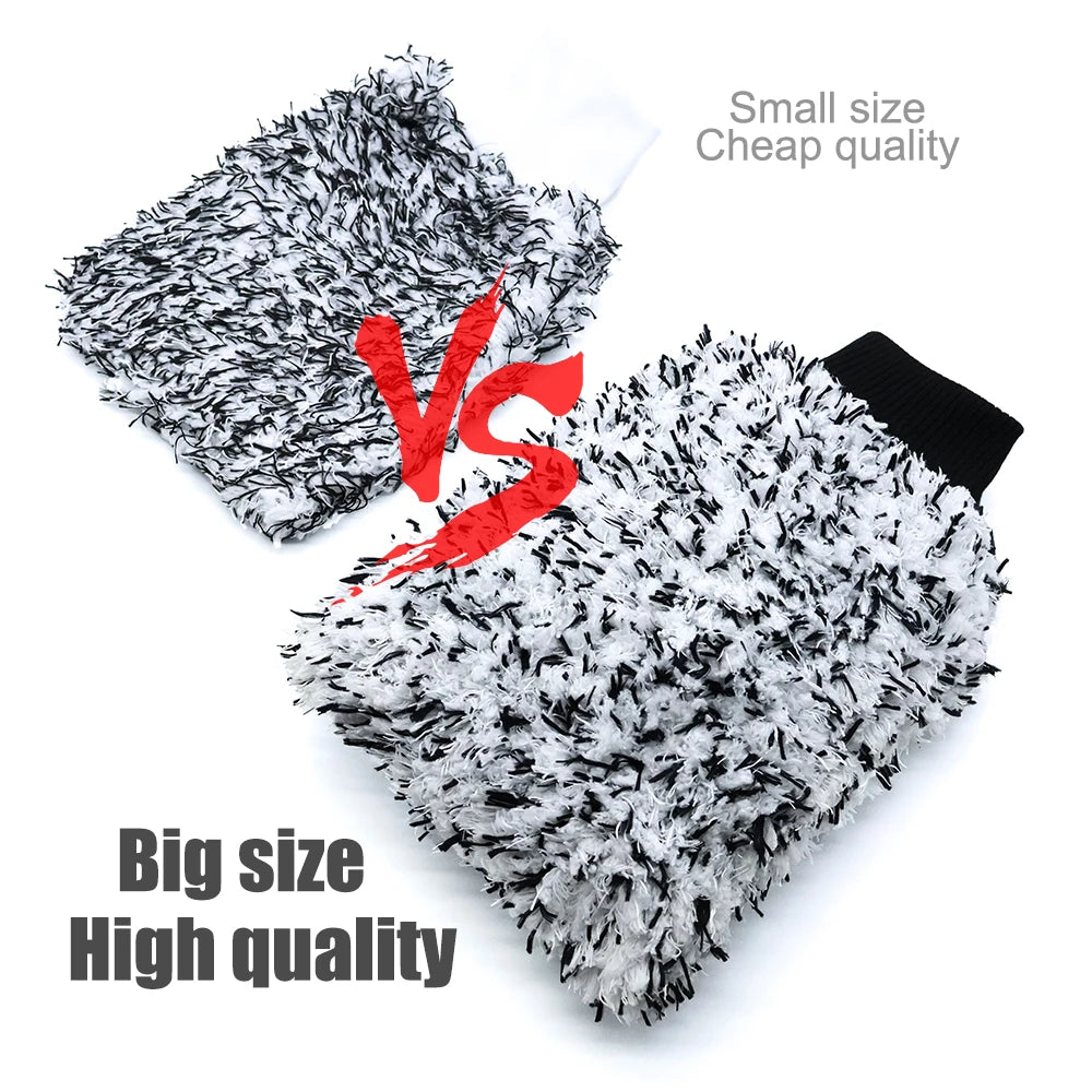 AUTOBRIGHT Car Wash Mitt Snow Microfiber Cleaning Polishing Wash Gloves Extra Thick Black Double Side Auto Car Cleaning Tools