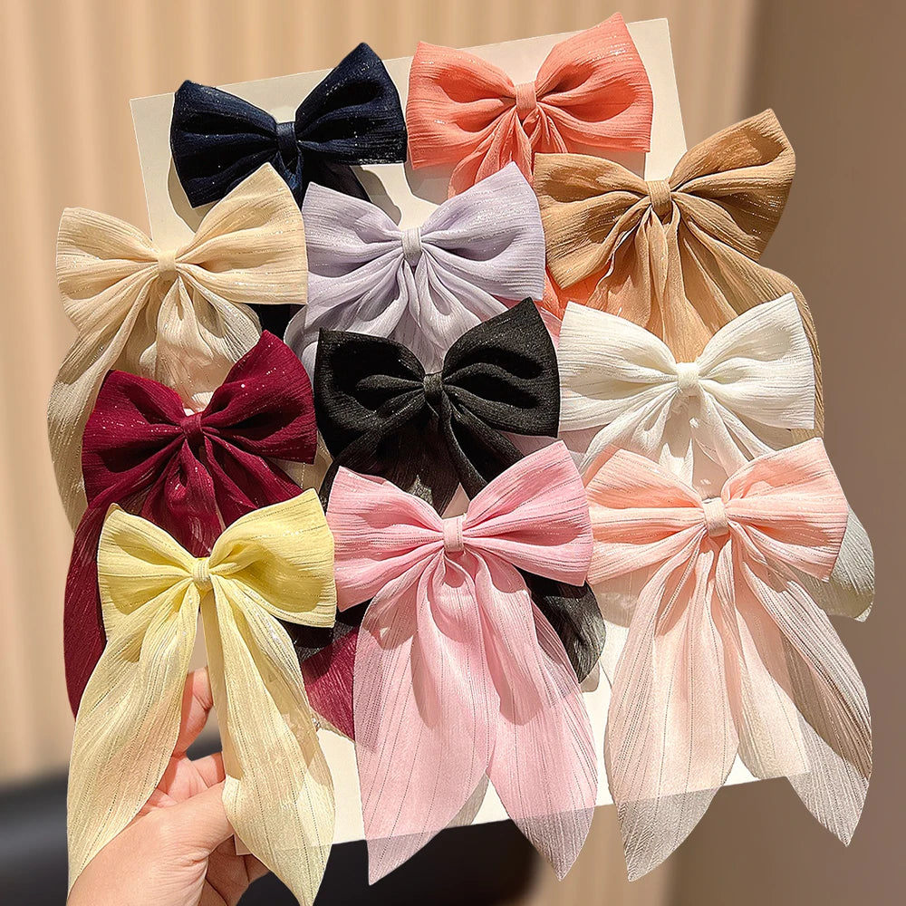 11pcs Ribbon Bow Hair Clips Set - Cute Gift for girls, Elegant Hair Accessories for Daily Use, All Seasons Must-Have