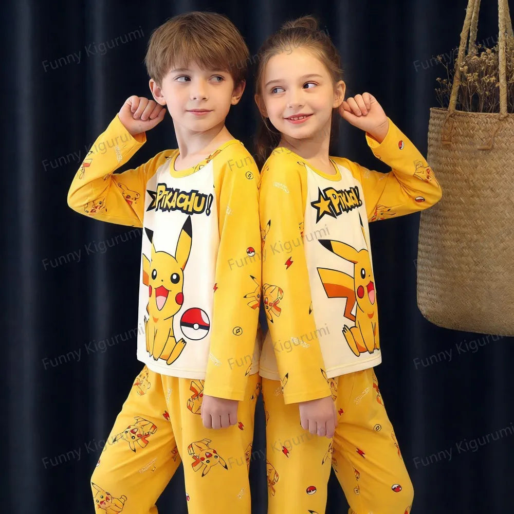 New Spring Children's Clothing Sets Pikachu Boy Sleepwear Long Sleeved 2Pcs Top+Pants Clothes Kids Pajamas Baby Girls Pyjamas