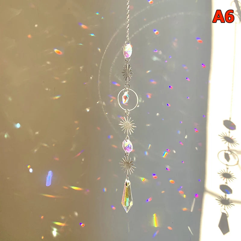 Hanging Crystal Pendant Garden Suncatcher Wind Chimes Rainbow Prism Crystal Chain for Window Drop Bell Christmas Tree Home Decor