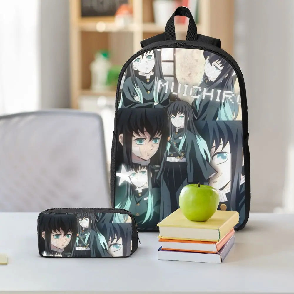 Muichiro Tokito Demon Slayer Backpack Boys Girls BookBag School Bag Laptop Shoulder Bags 3ps Insulated Lunch Bag Pencil Case