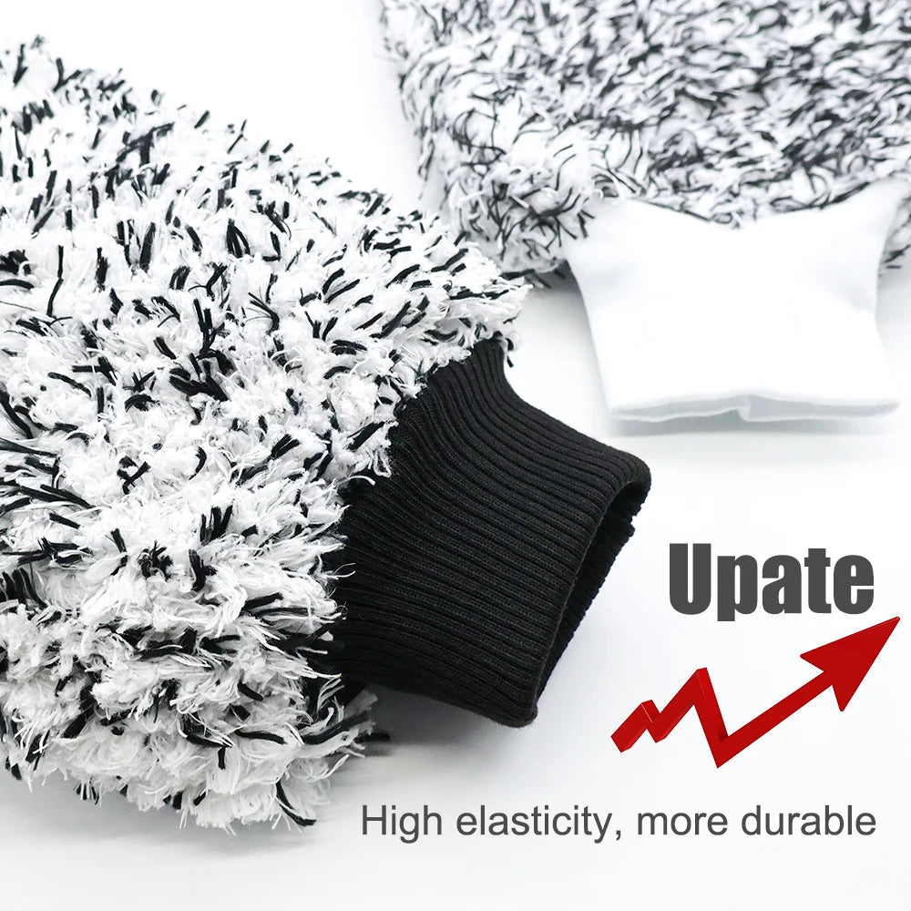 AUTOBRIGHT Car Wash Mitt Snow Microfiber Cleaning Polishing Wash Gloves Extra Thick Black Double Side Auto Car Cleaning Tools