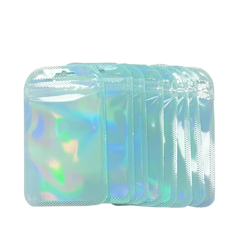 50pcs Holographic Zipper Small Jewelry Bag Pouch For Bead Earring Food Storage Small Business Entrepreneurship Packaging Display