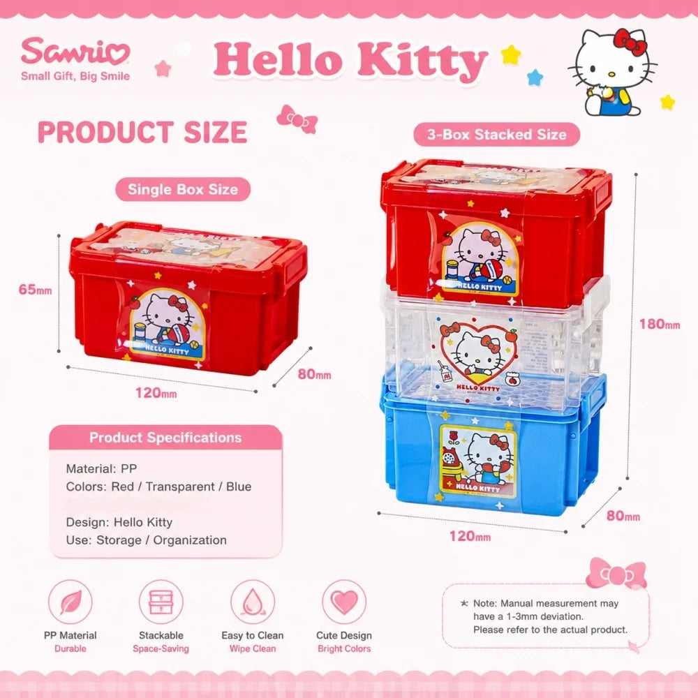 Genuine Sanrio Hello Kitty 3 Color Stackable Storage Box Cute Desk Organizer for Stationery Cosmetics Office School Gifts
