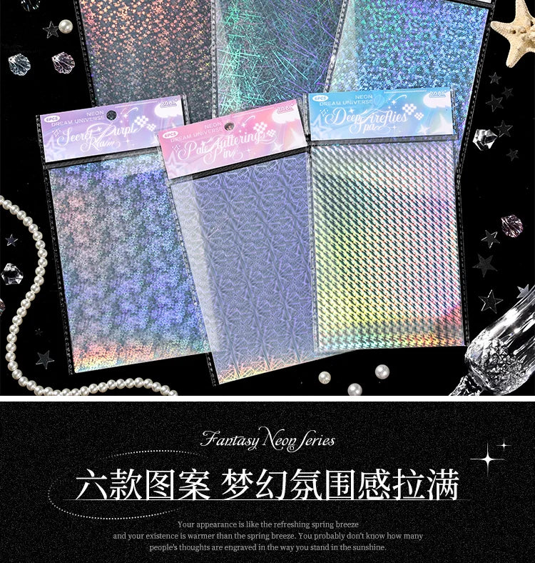 6sheets Neon Cosmos Series Ins Laser Flash Film PET Sticker DIY Scrapbooking Decorative Aesthetic Stationery Sticker