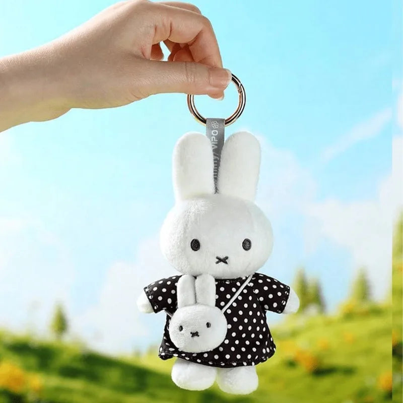 Miffy Travel Series Plush Keychain - Cute Soft Stuffed Bunny Bag Charm, Kawaii Collectible Pendant Gift for Fans