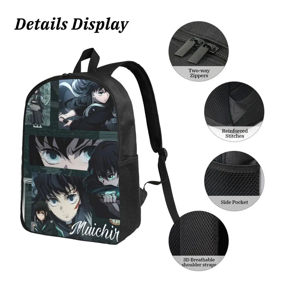 Muichiro Tokito Demon Slayer Backpack Boys Girls BookBag School Bag Laptop Shoulder Bags 3ps Insulated Lunch Bag Pencil Case
