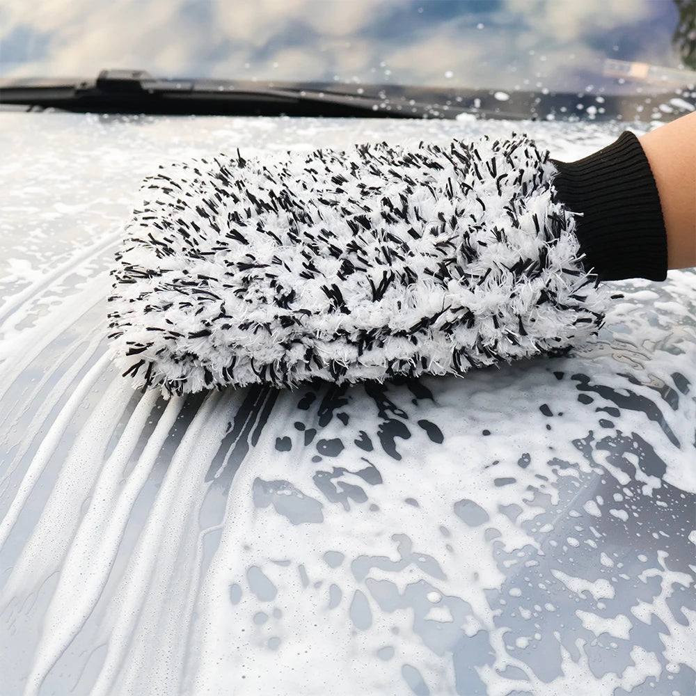 AUTOBRIGHT Car Wash Mitt Snow Microfiber Cleaning Polishing Wash Gloves Extra Thick Black Double Side Auto Car Cleaning Tools