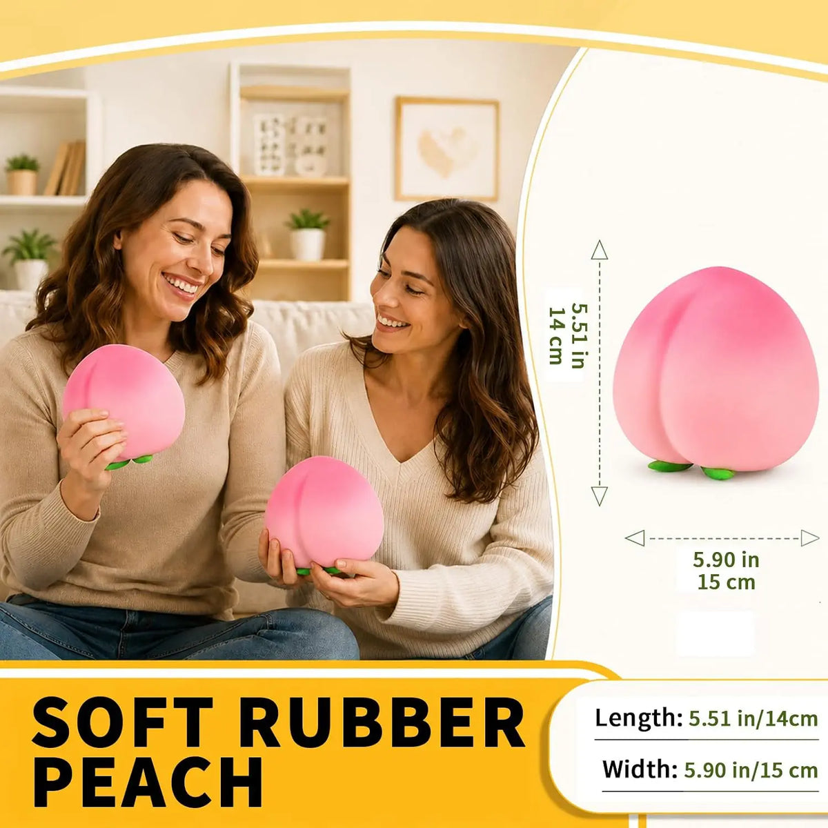 Peach Squishy, Jumbo Squeezy Fruit Stress Ball, Slow Rise Squishies, Soft Desk Decor (6 inch Peach)