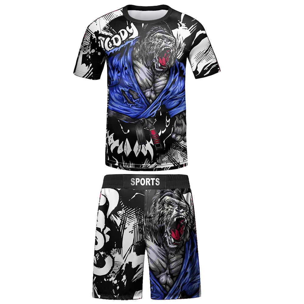 Compression Jersey MMA BJJ Fashion Boys Sets Baby Girl Clothing Set Kids Shorts Sports Bear Sweatshirt Pants 4Pcs Suits Outfits