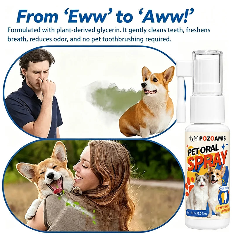 Pet Oral Spray: Freshens Breath, Gentle and Non-Irritating. A Dental Cleaning and Care Spray for Dogs and Cats.