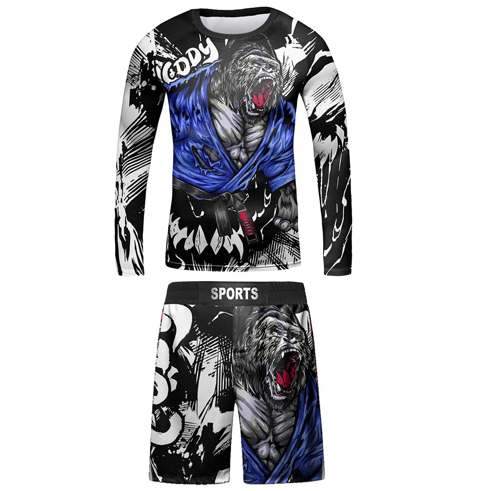 Compression Jersey MMA BJJ Fashion Boys Sets Baby Girl Clothing Set Kids Shorts Sports Bear Sweatshirt Pants 4Pcs Suits Outfits