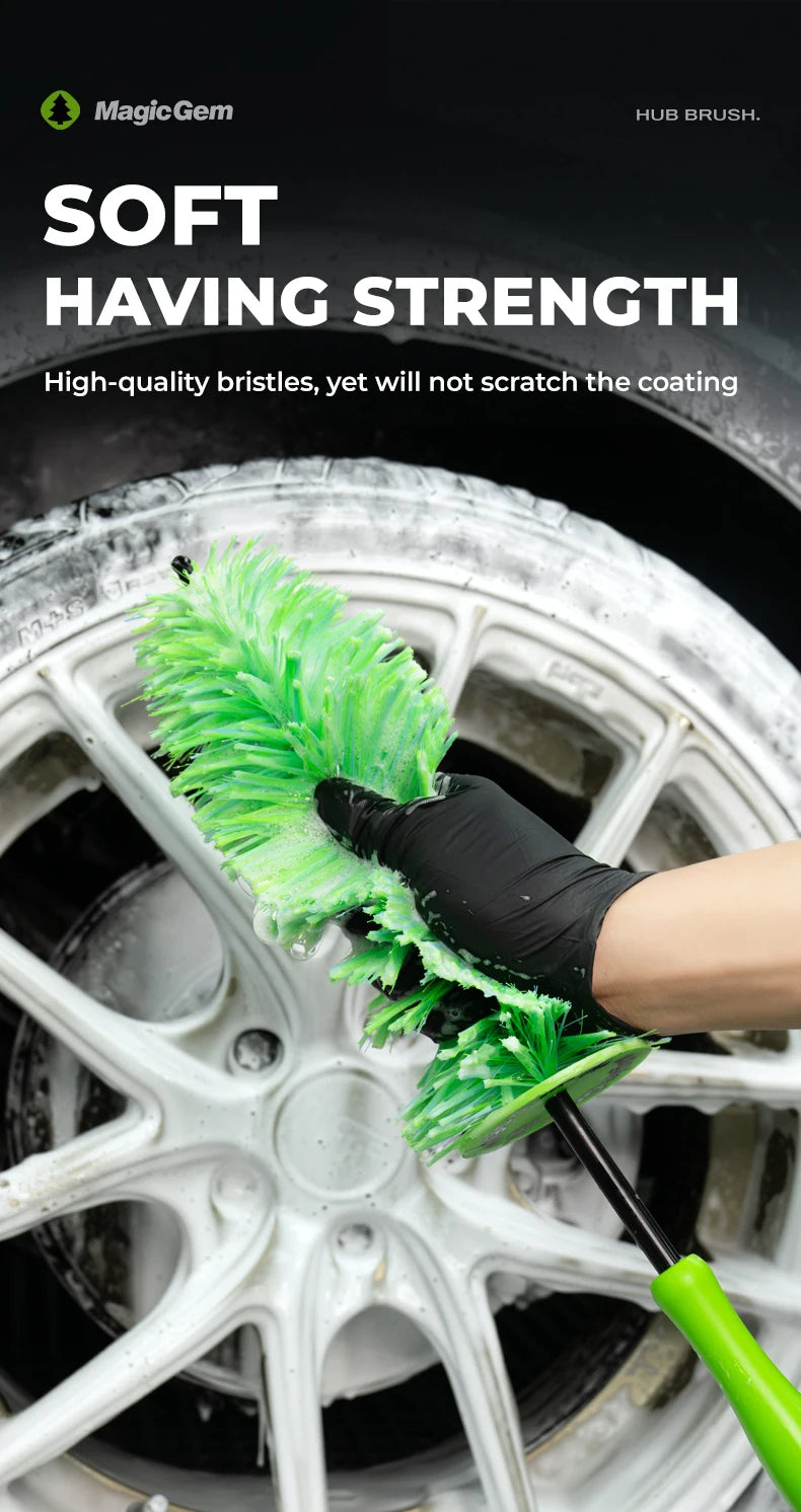 Magic Gem Car Wash Super Brush Plush Premium Wheels Brush Non-Slip Handle Easy To Cleaning Rims Spokes Wheel Barrel CarDetailing