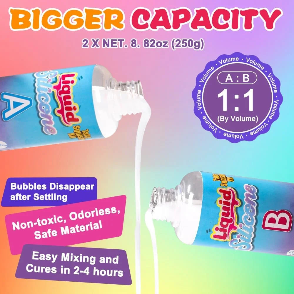 Taba Squishy Kit, DIY Squishy Making Kit 18OZ 1:1 AB Liquid Silicone with 6 Molds for Make Your Own Super Soft Squishies Maker K