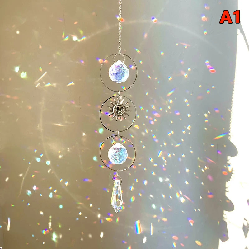 Hanging Crystal Pendant Garden Suncatcher Wind Chimes Rainbow Prism Crystal Chain for Window Drop Bell Christmas Tree Home Decor