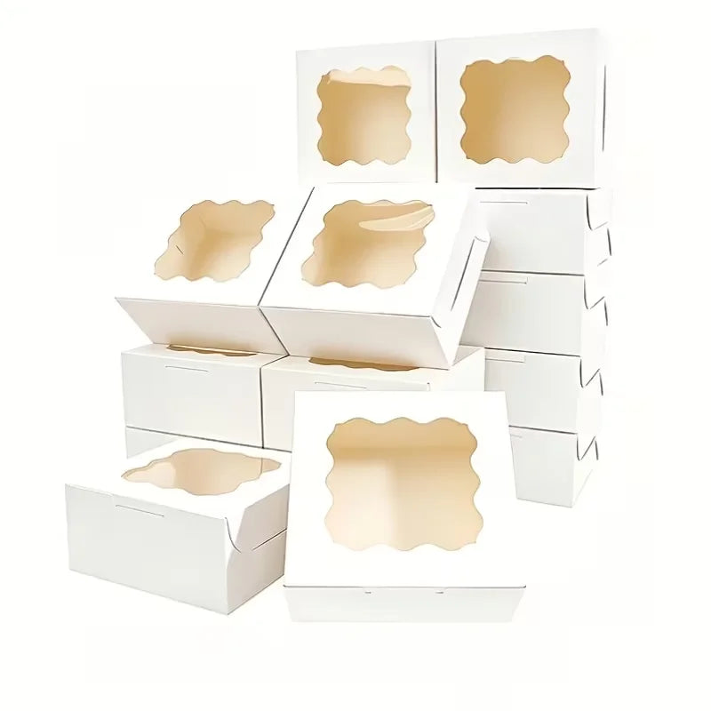 10-Pack Gift Boxes with Windows – Suitable for Cupcakes, Donuts, Treats, and Candy – Sturdy Paper Boxes for Pastries and Cookies