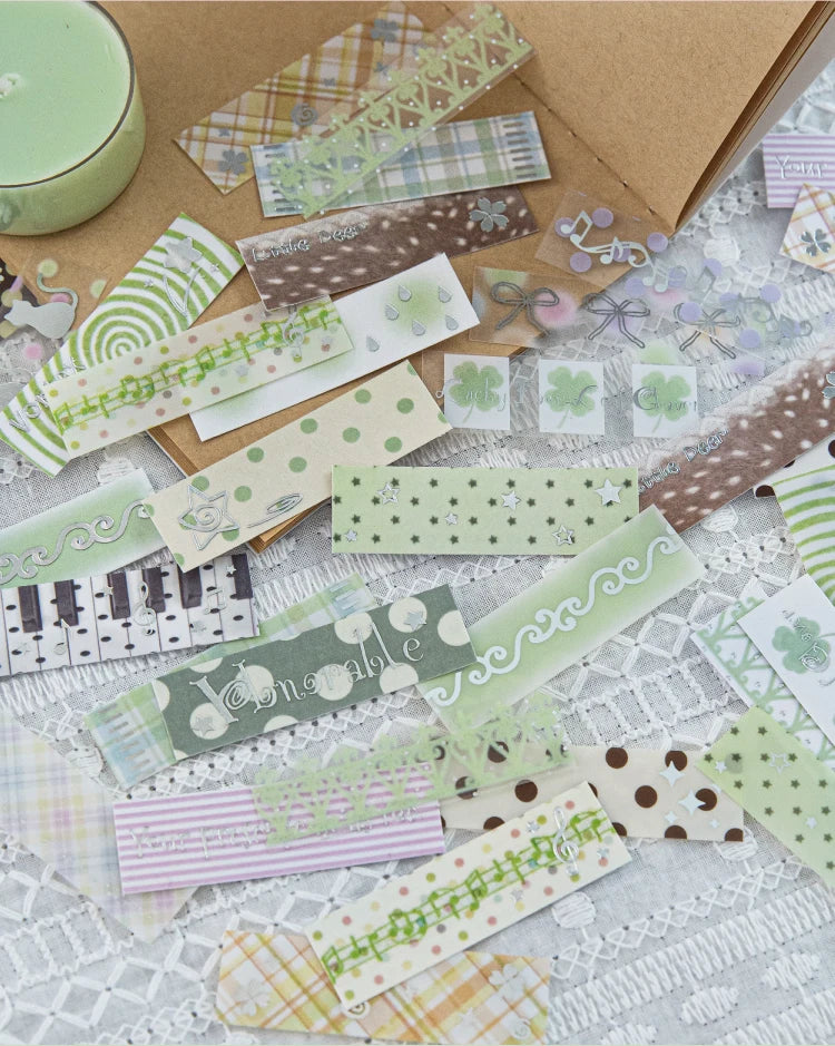 40pcs Plain Island Series Kawaii Basic Versatile Dual Material Hot Silver Stickers DIY Scrapbook Aesthetic Stationery Stickers