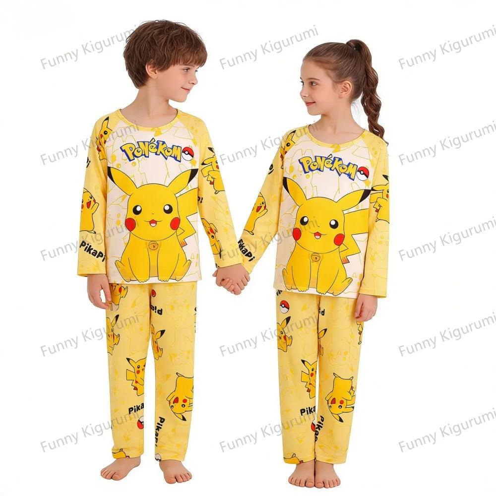 New Spring Children's Clothing Sets Pikachu Boy Sleepwear Long Sleeved 2Pcs Top+Pants Clothes Kids Pajamas Baby Girls Pyjamas