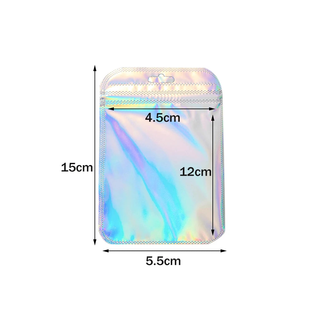 50pcs Holographic Zipper Small Jewelry Bag Pouch For Bead Earring Food Storage Small Business Entrepreneurship Packaging Display