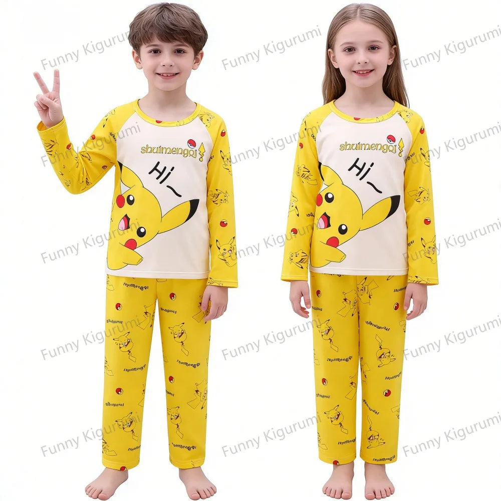 New Spring Children's Clothing Sets Pikachu Boy Sleepwear Long Sleeved 2Pcs Top+Pants Clothes Kids Pajamas Baby Girls Pyjamas
