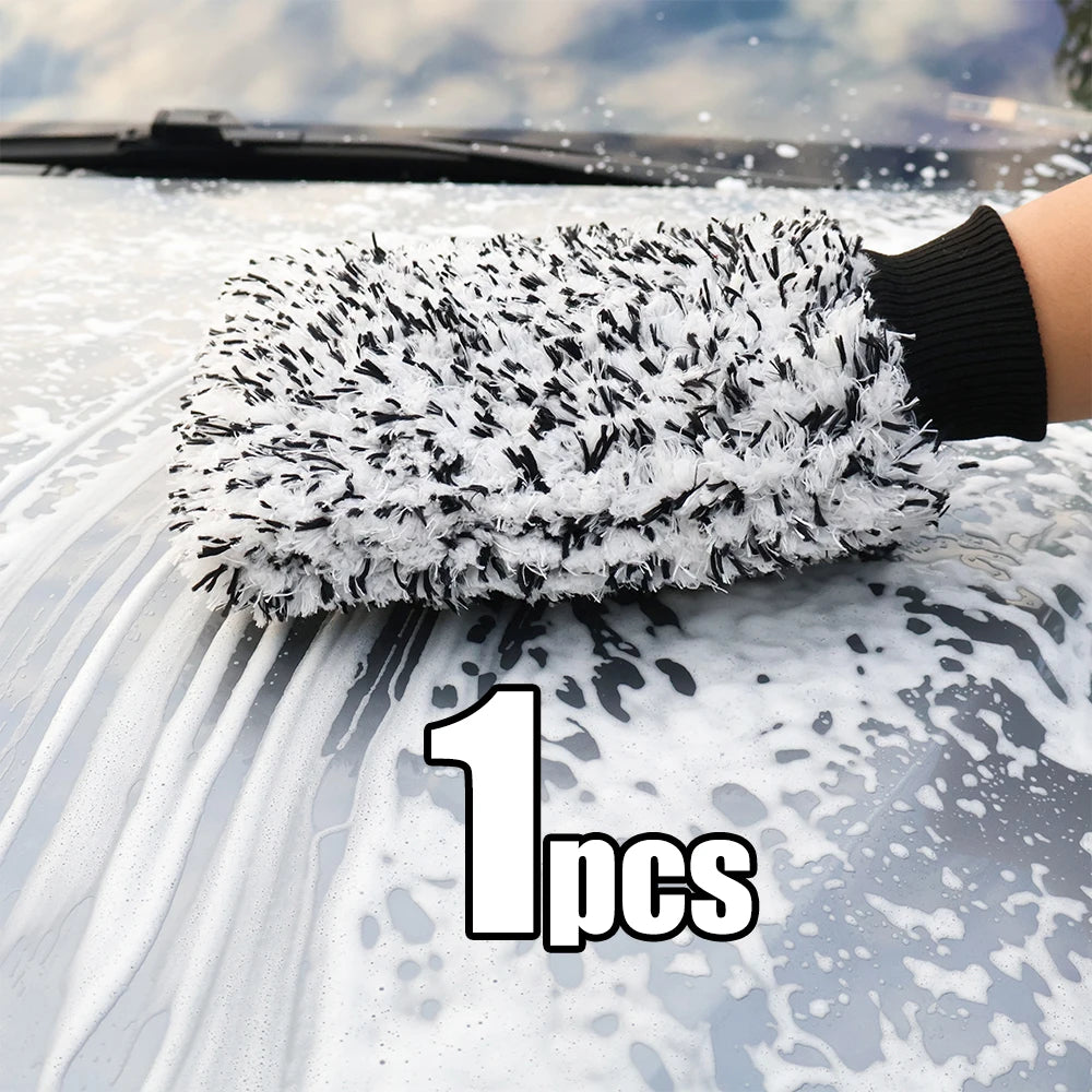 AUTOBRIGHT Car Wash Mitt Snow Microfiber Cleaning Polishing Wash Gloves Extra Thick Black Double Side Auto Car Cleaning Tools