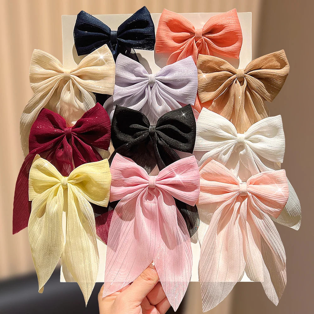 11pcs Ribbon Bow Hair Clips Set - Cute Gift for girls, Elegant Hair Accessories for Daily Use, All Seasons Must-Have