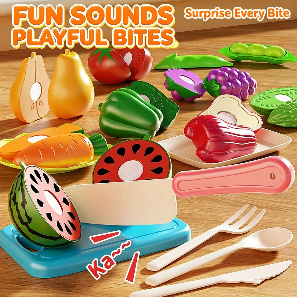 Kids Kitchen Pretend Toys Cutting Play Food Toy for Fruit Vegetables with Storage Box Early Educational Toy for Boys Girls Gifts