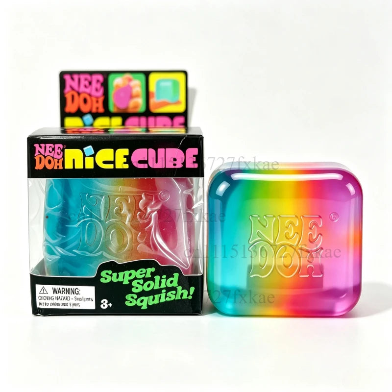 Schylling Nee Doh Nice Cube Rainbow Squishy Sensory Fidget Toy Super Solid Squish Stress Relief Squeeze Toy Birthday Decor Gift