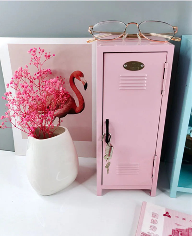 Iron Storage Box Dormitory Storage Cosmetics Paper Money Keys Bank Cards and Other Desktop Small Items Mini Locker Cabinet