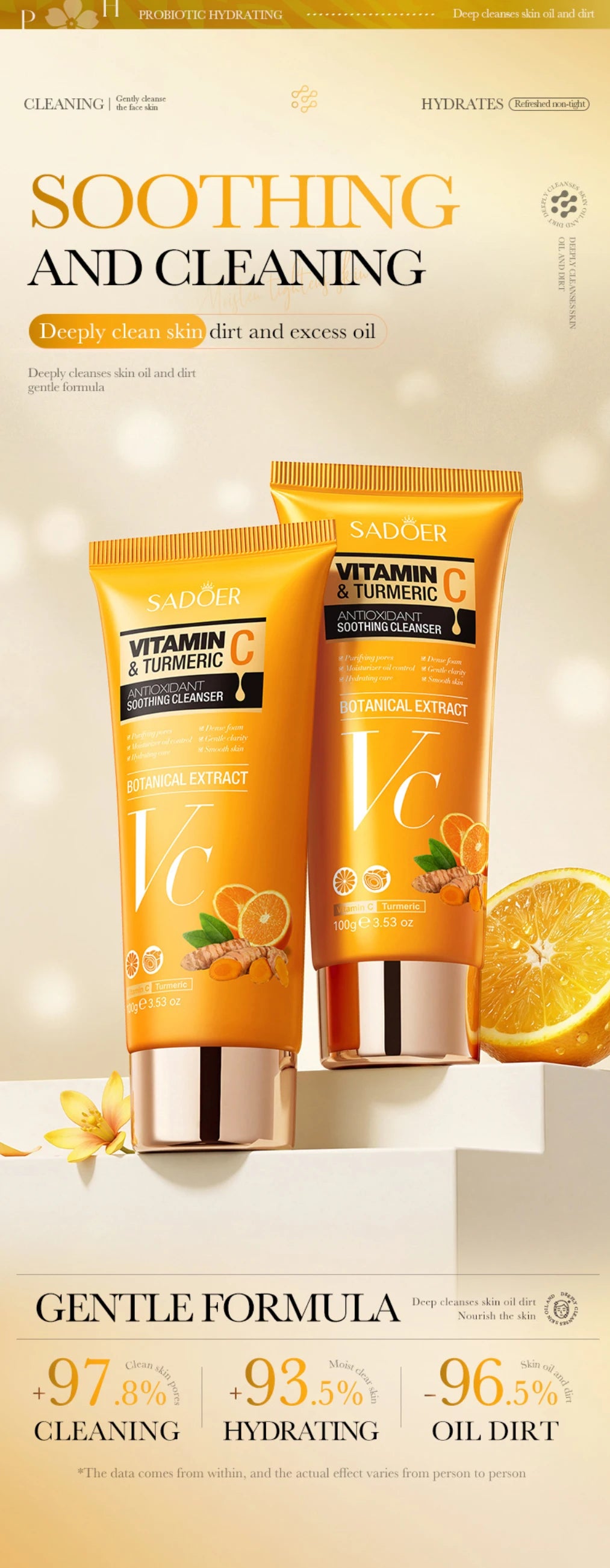 Vitamin C Turmeric Cleansing Milk Refreshing,  Soothing and Moisturizing Skin Plant Extract Warm Moisturizing Cleansing Milk