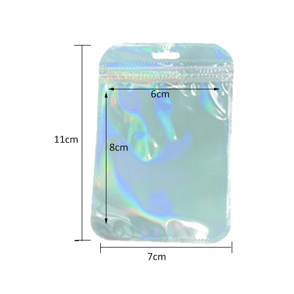 50pcs Holographic Zipper Small Jewelry Bag Pouch For Bead Earring Food Storage Small Business Entrepreneurship Packaging Display