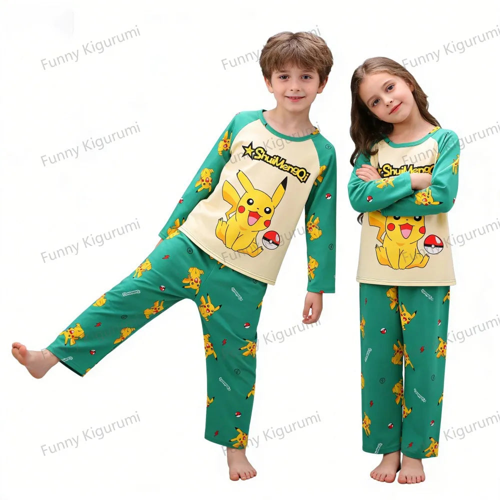 New Spring Children's Clothing Sets Pikachu Boy Sleepwear Long Sleeved 2Pcs Top+Pants Clothes Kids Pajamas Baby Girls Pyjamas