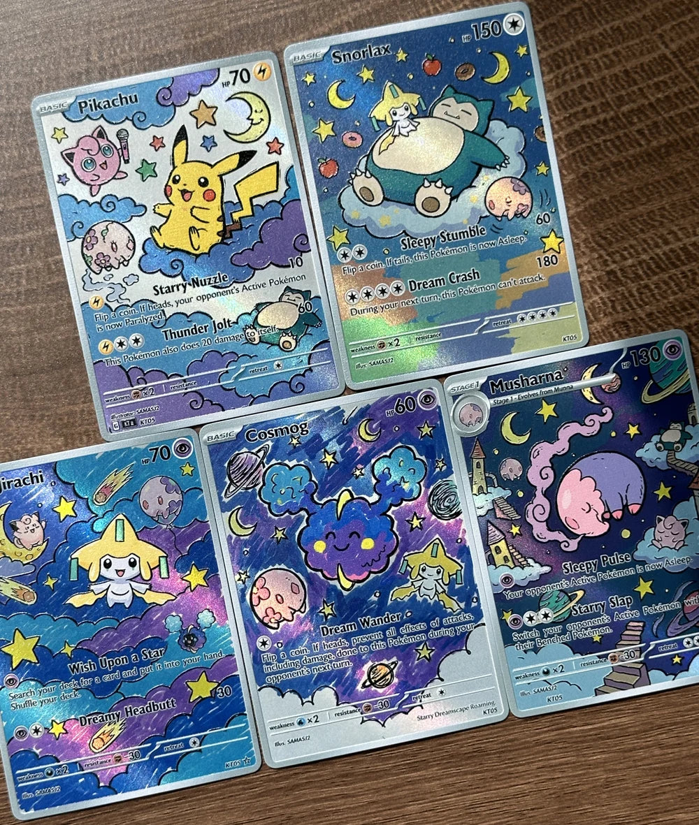 5Pcs TCG Collection Cards Jirachi Snorlax Cosmog Musharna Starry Dreamscape Roaming Style Collection 5Pcs Game Cards Gift