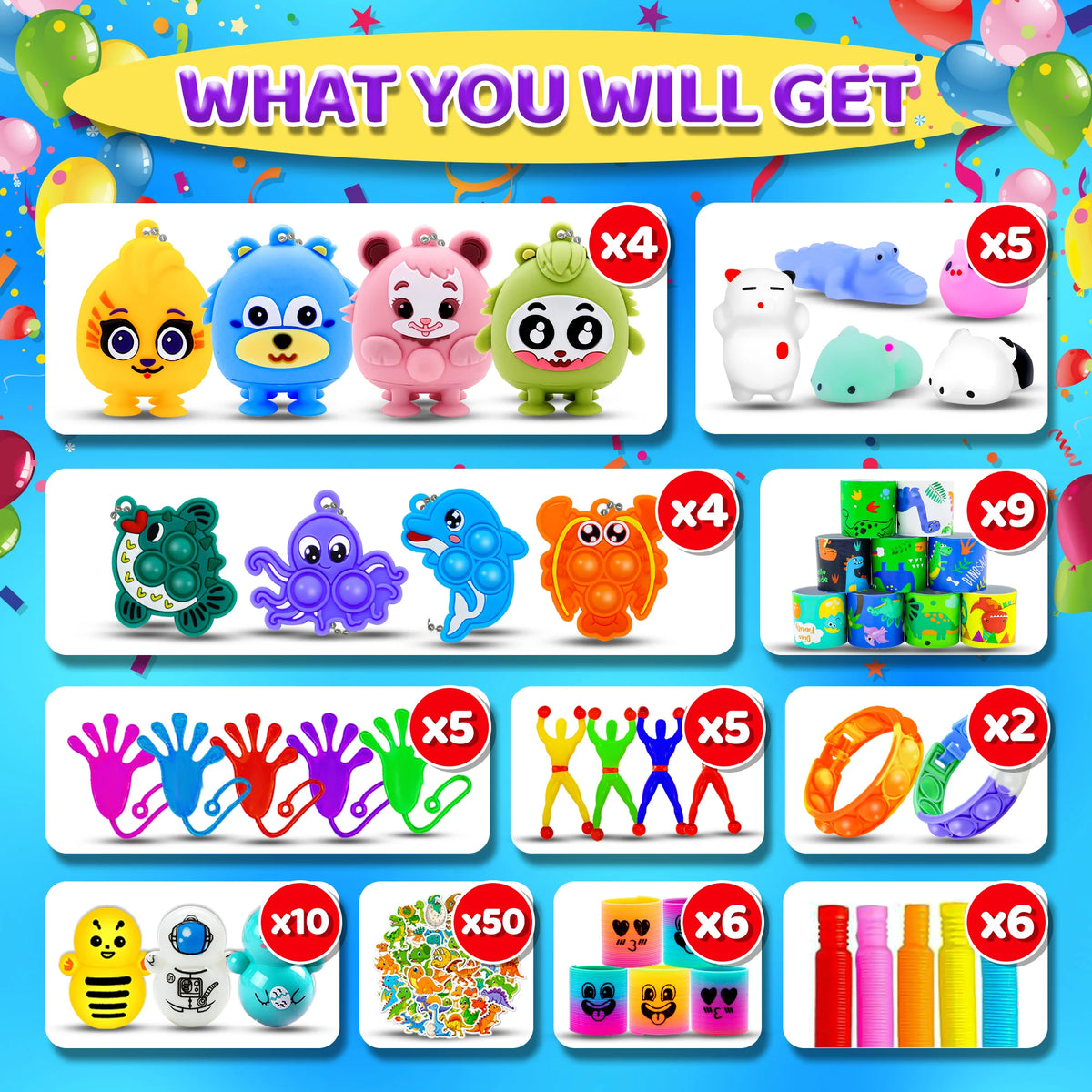 Kids Fidget Toys Party Favors Pack - Sensory Set Gifts with Stickers Goodie Bag Fillers Treasure Box Classroom Prizes for School