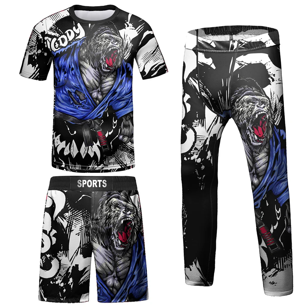 Compression Jersey MMA BJJ Fashion Boys Sets Baby Girl Clothing Set Kids Shorts Sports Bear Sweatshirt Pants 4Pcs Suits Outfits