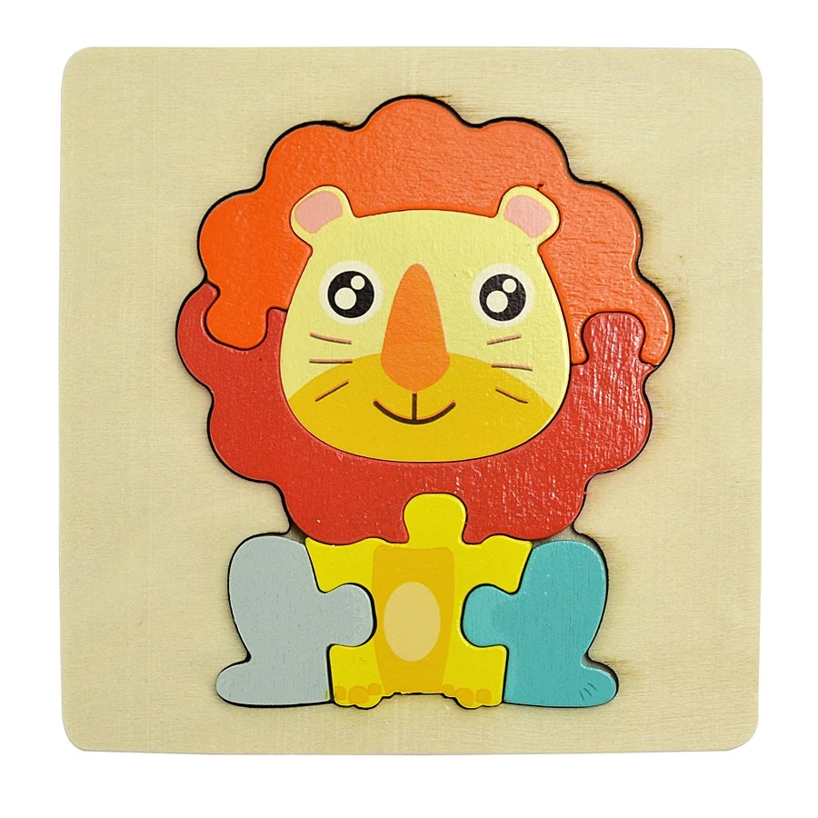 3D Puzzle Montessori Wooden Toys For Cartoon Animal Vehicle Wood Jigsaw Kids Baby Early Educational Learning Puzzles Bricks
