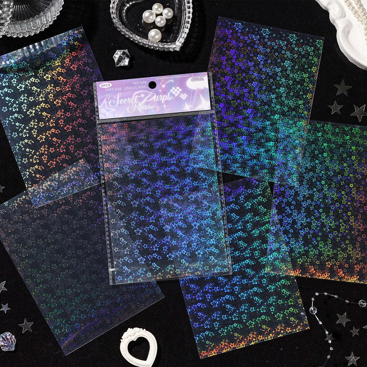 6sheets Neon Cosmos Series Ins Laser Flash Film PET Sticker DIY Scrapbooking Decorative Aesthetic Stationery Sticker