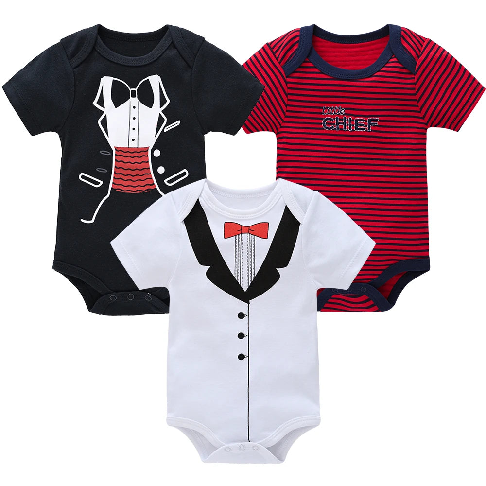 Kavkas 3 Pcs/lot Baby Boy Bodysuit 100% Cotton Short Sleeve Newborn Girls Clothes Summer Infant Clothing